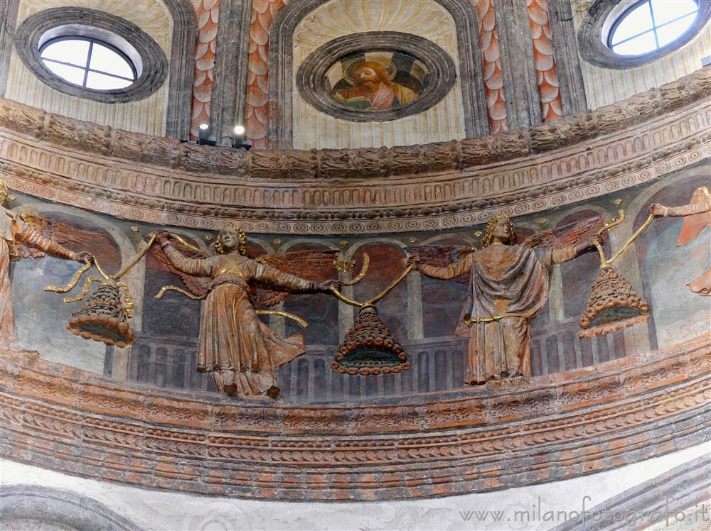 Milan (Italy) - Painted terracotta decorations in the drum of the dome of the Portinari Chapel